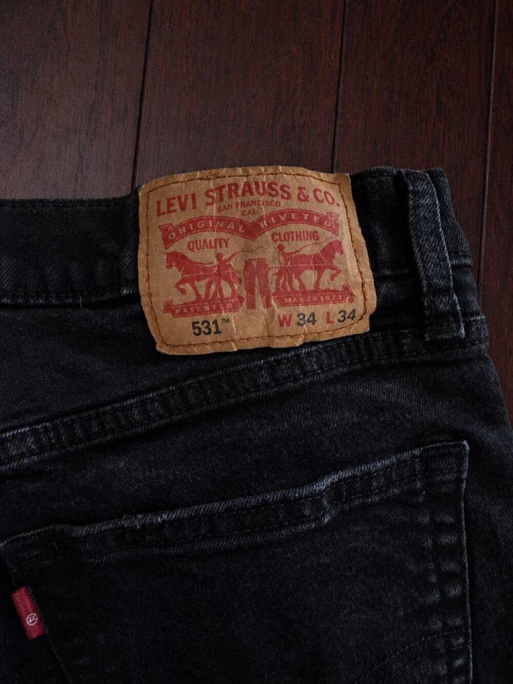 Levi's 531 Black Distressed Jeans Men's 34x34 Straight Fit Denim Pants Faded - Picture 4 of 5